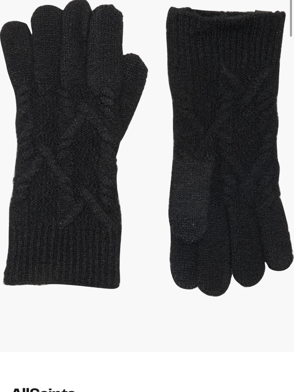 All Saints Black Black Cable Knit Gloves NWT
